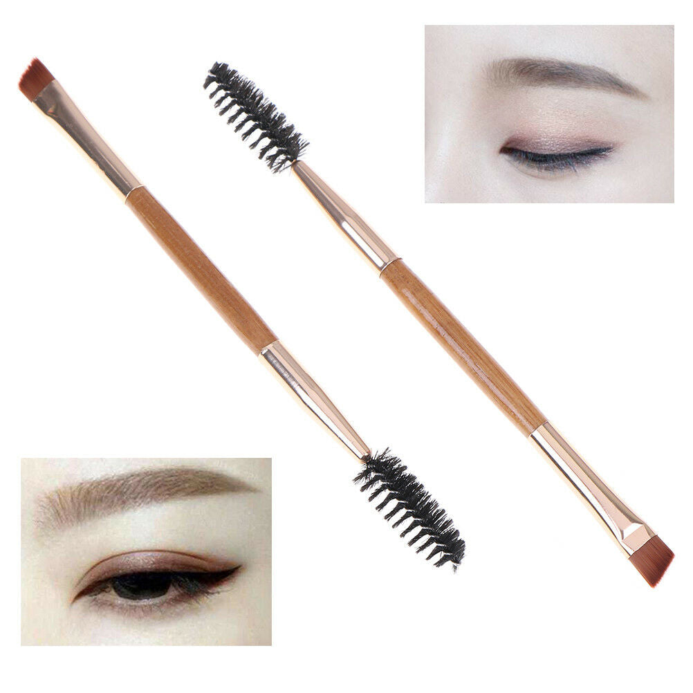 Beauty Makeup Bamboo Handle Eyebrow Brush + Eyebrow Comb Double-Ended Brus_gu Pb