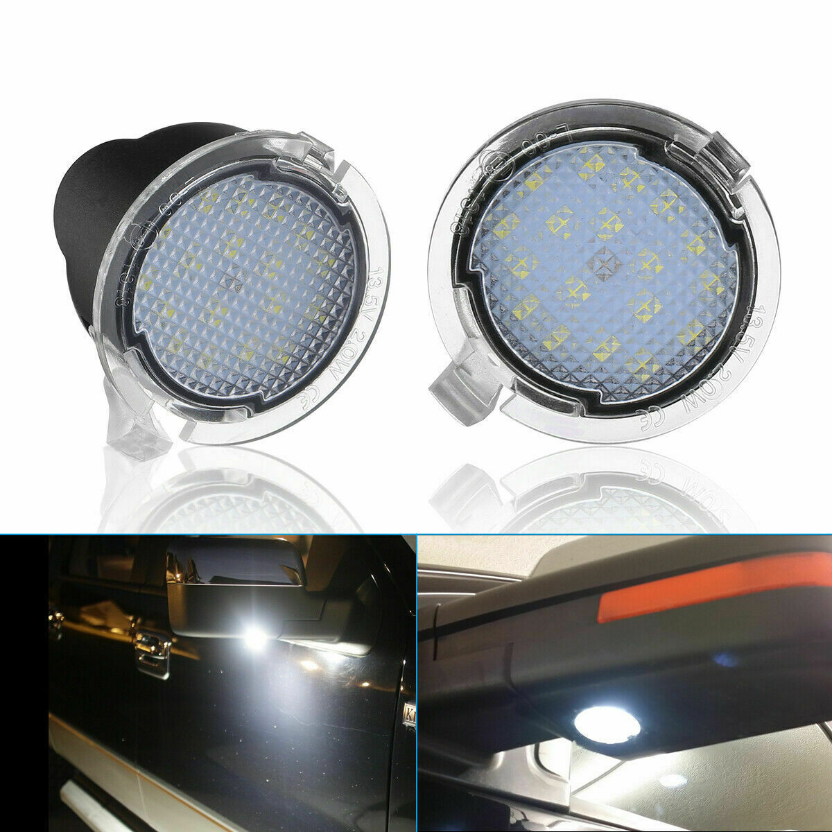 Xenon White LED Puddle Lights For Ford Taurus Edge Flex F150 Side Mirror Lights
