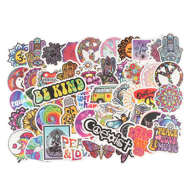 50x Retro Hippies Love And Peace Stickers For Motorcycle Luggage Skateboa.l8