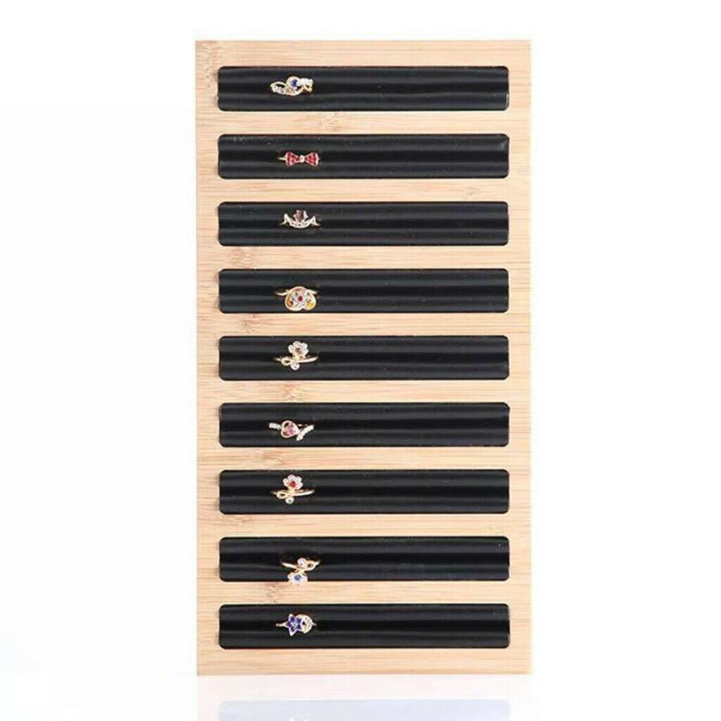 2Pcs Bamboo Wooden Jewelry Display Plate Shop Rings Earrings Storage Stand