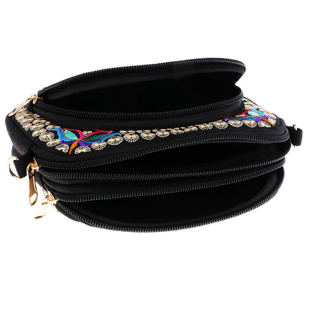 Ethnic Flower Embroidery Travel Single Shoulder Bag Handbag Double Faced