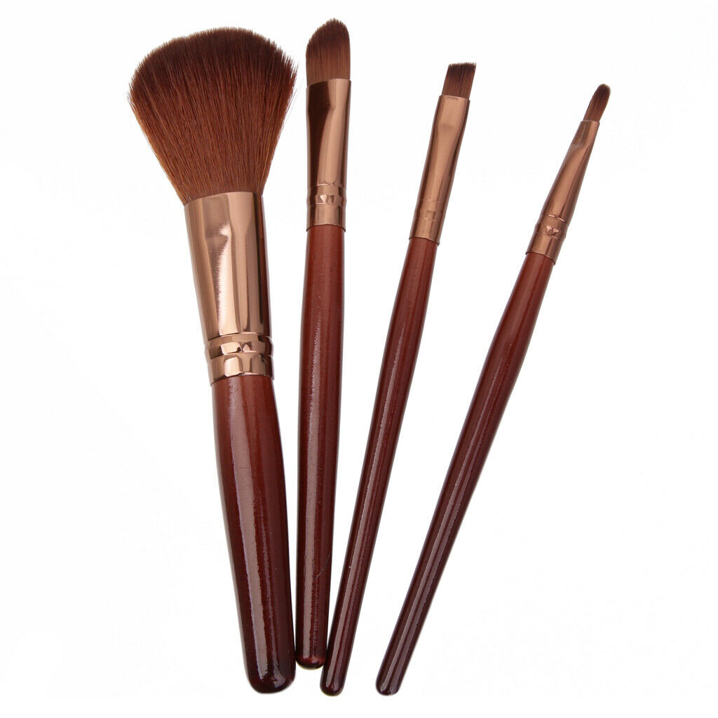 Pro Soft 4 Pcs Makeup Eyeshadow Lip Blush Foundation Brush Set-dark coffee