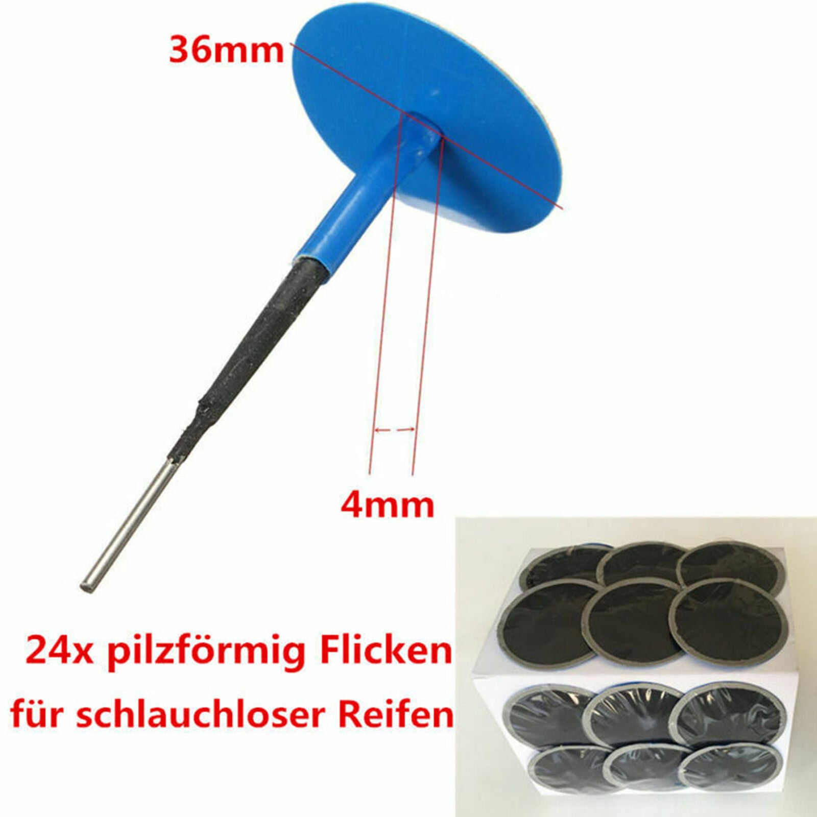 24X Car Vehicle Tubeless Tyre Puncture Repair Kit Wired 36mm Mushroom Plug Patch