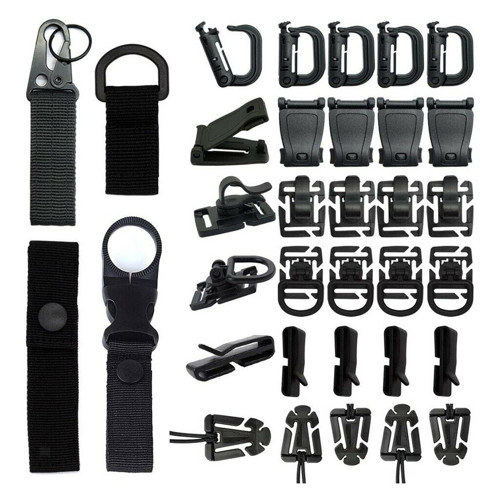 34Pcs Molle Attachments Molle Accessories Set D-Ring Clip Lock Molle Clips