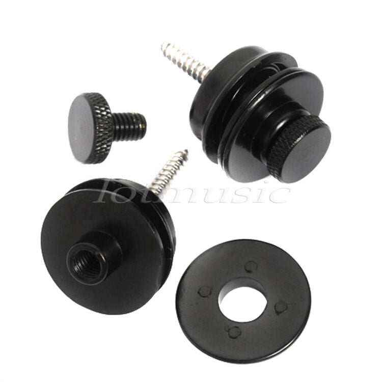 2 Pcs Flat Head Skidproof Round Strap Locks for Electric Guitar Parts Black