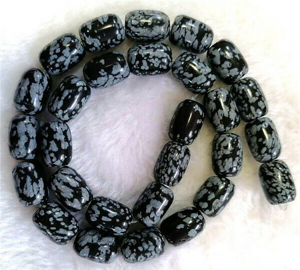 1 Strand 14x10mm Natural Snowflake Obsidian Barrel Loose Beads 15.5inch HH750