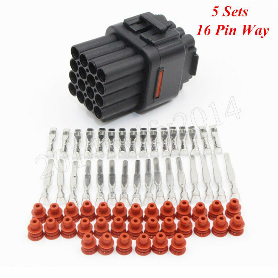 5 Sets 16 Pin Way Male & Female Electrical Wire Connectors Assembly Waterproof