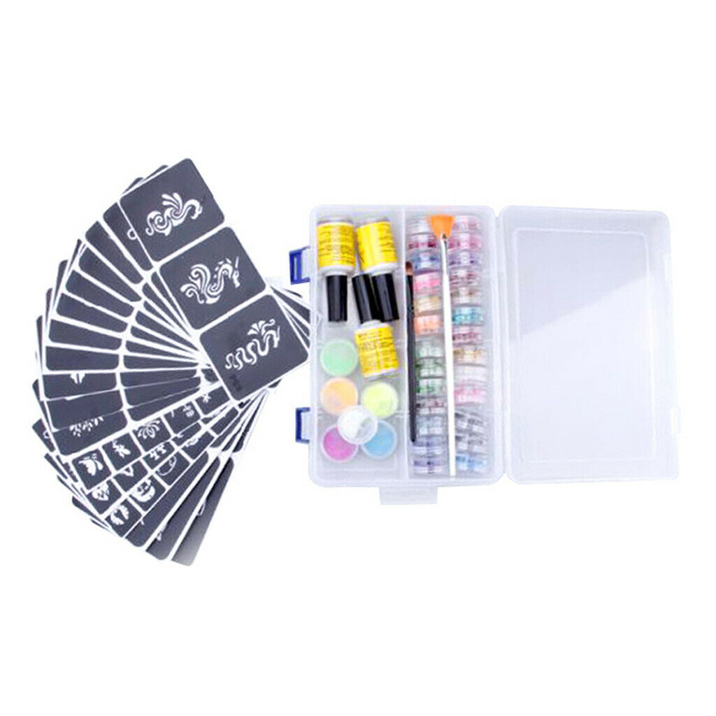 Face Hair Eye Makeup Iridescent Shiny Sparkling  Powder Tattoo Stencils Kit