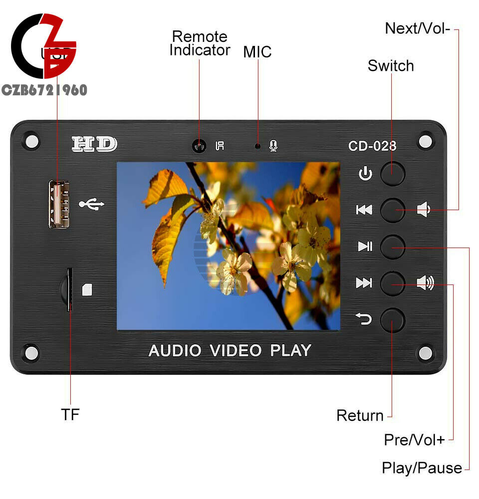 2.4'' MP5 Stereo Audio-Decoder Board 5.0 Bluetooth Calls HD Video Player For Car