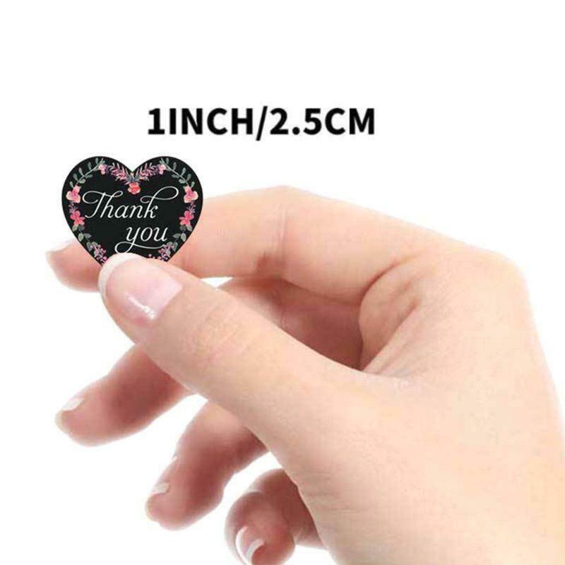 500pcs Floral Thank You Stickers Heart Shaped Seal for Small Shop Wedding Baking