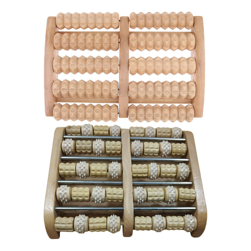 2 Pieces Wood Dual Foot Roller Massager Reflexology Relaxation Stress Relief