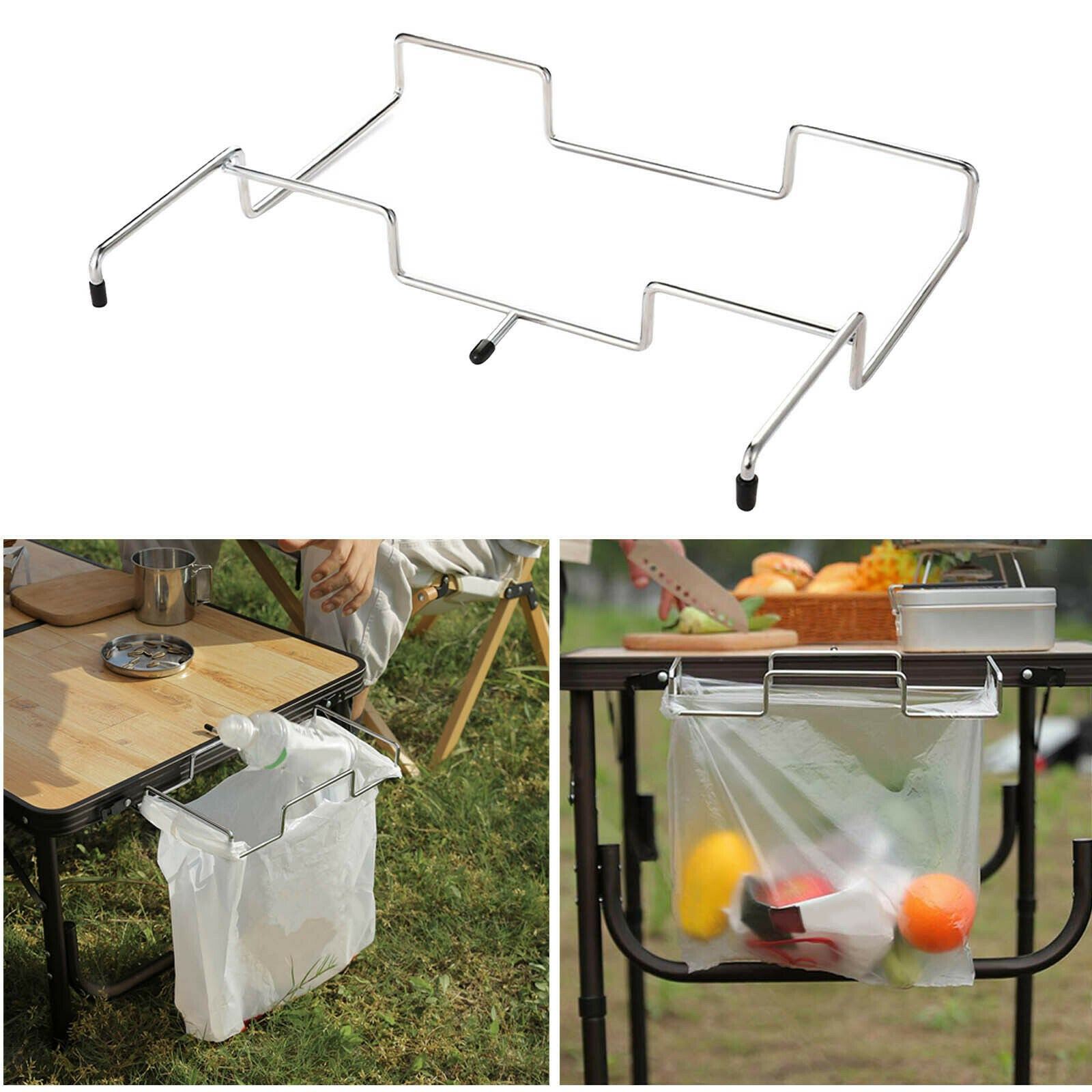 Non-slip Trash Bag Holder Hanging Rack Camping Picnic Bags Table Frame