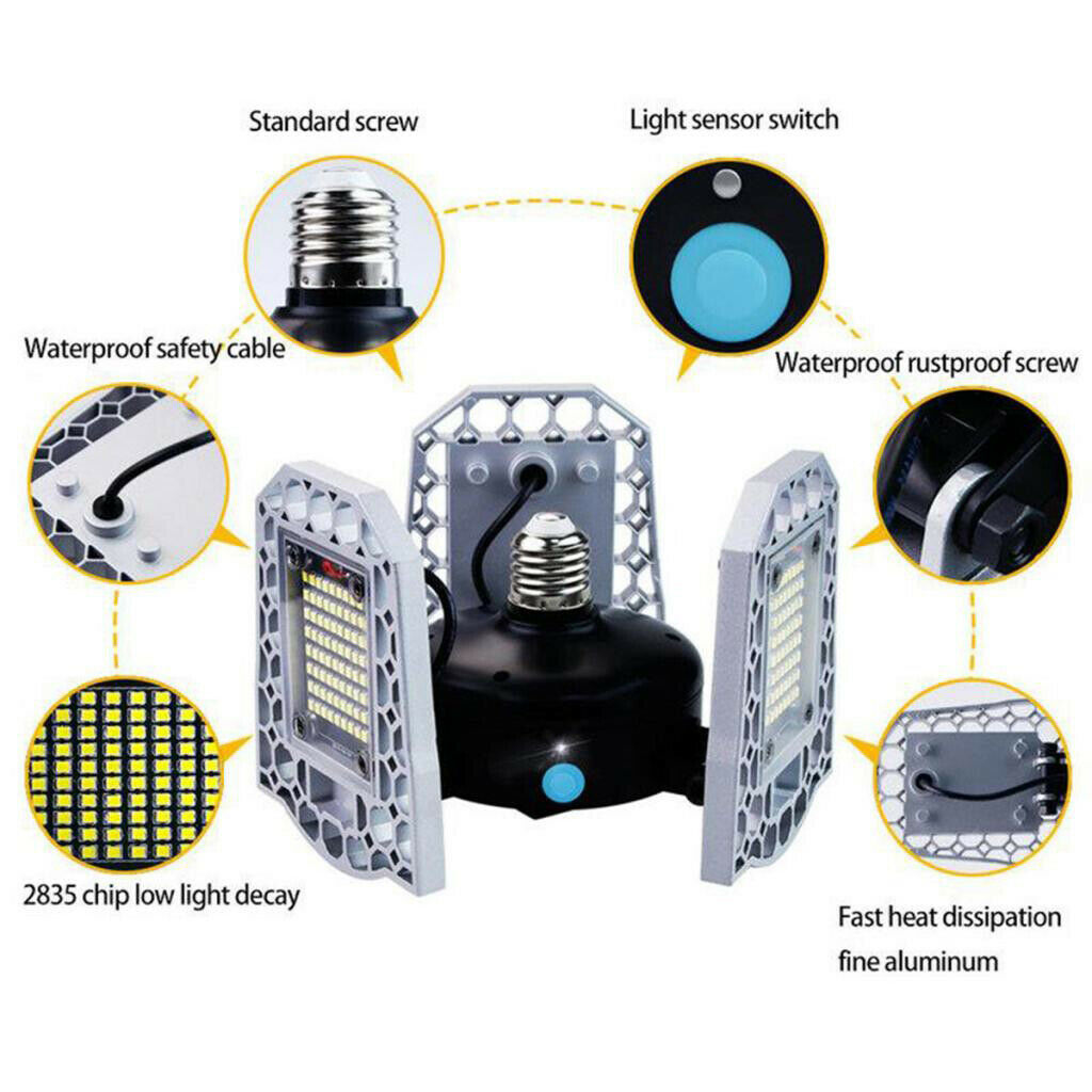 60W Garage Ceiling Lights 7200LM Folding LED Sensing Control Workshop Light Lamp