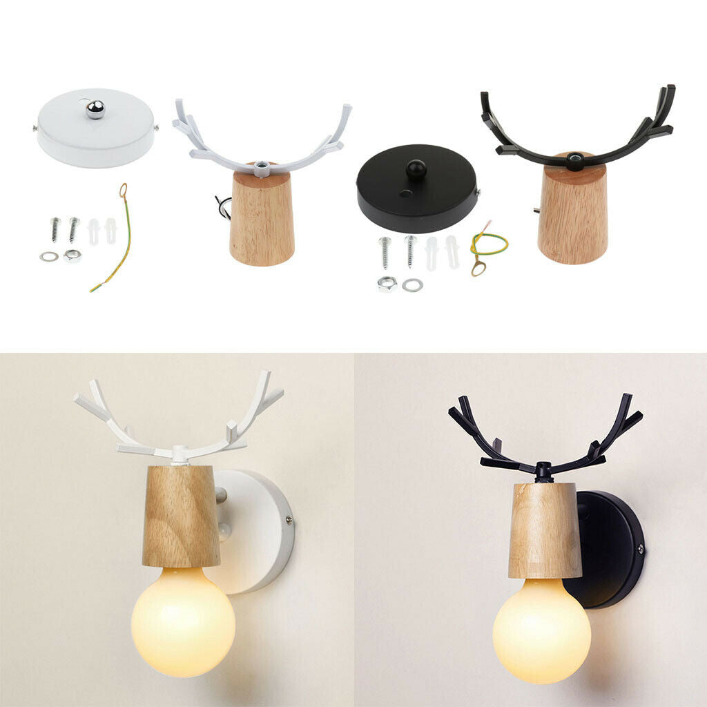 Nordic Style Living Room Wooden Antlers Modeling Lamp Head Wall Lamp Black