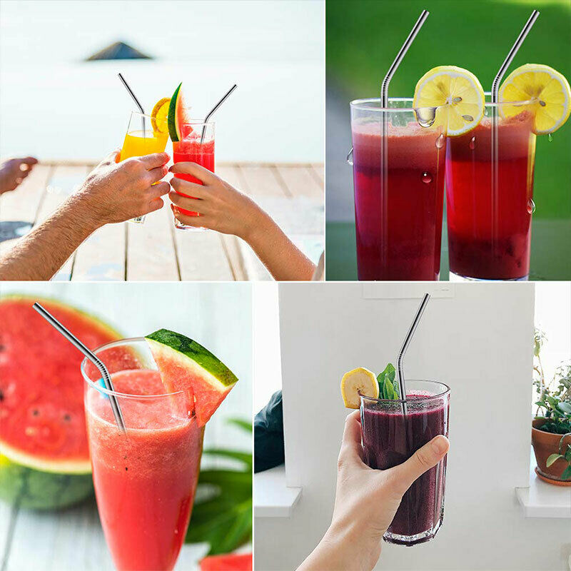 Batch 8 Straws Reusable Stainless Steel Green/Ecological Not Disposable - New