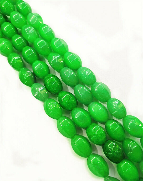 1 Strand 14x10mm Green Malay Jade Faceted Olive Spacer Loose Beads 15.5" HH7904