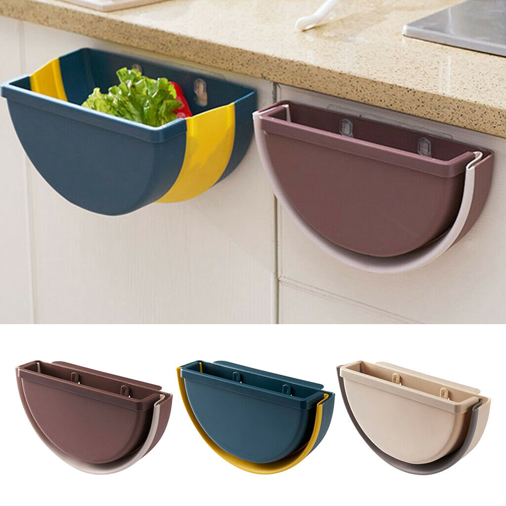 2Pcs Kitchen Semi-Round Collapsible Hanging Garbage Bin Can Waste Container