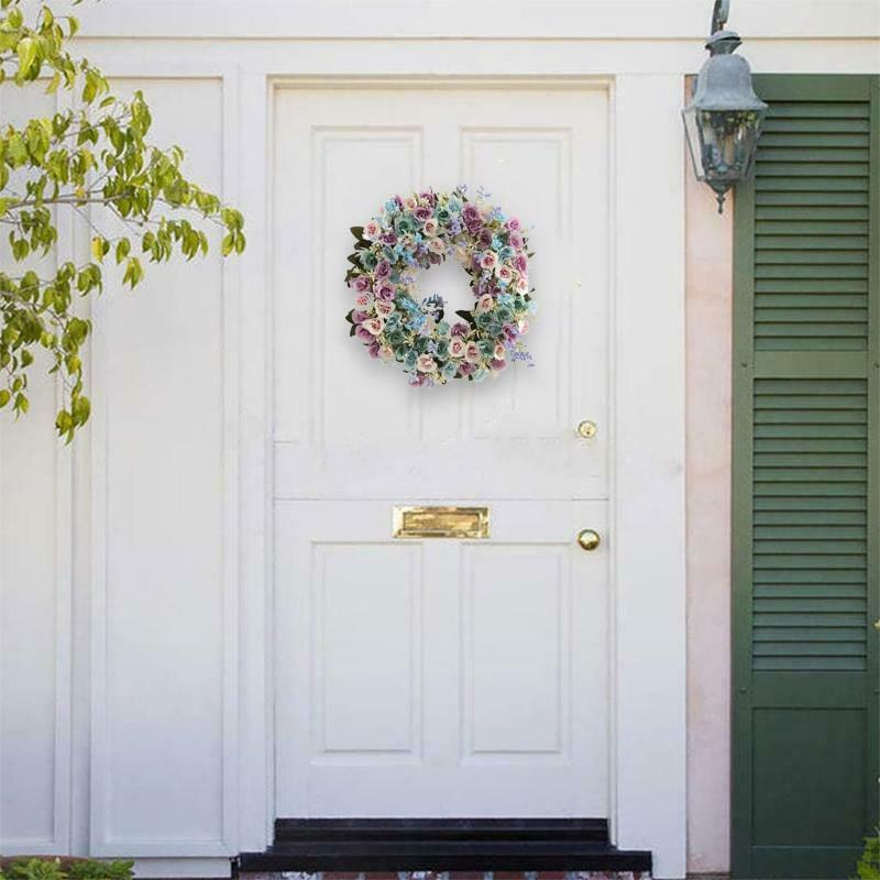Artificial Lavender Rose Spring Flower Wreath Decoration For Wedding Front Door