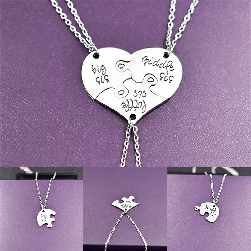 New Necklace Broken Heart Pendant Puzzle Little Middle Big Sister Famly Ch.l8