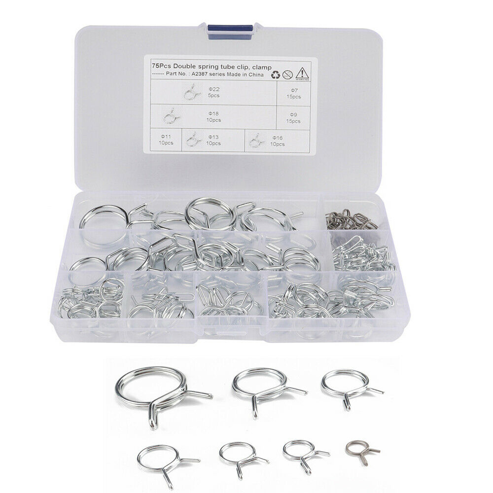 75x Double Wire Fuel Line Hose Tube Spring Clamps Kit Î¦7 Î¦9 Î¦11 Î¦13 Î¦16 Î¦18 Î¦22