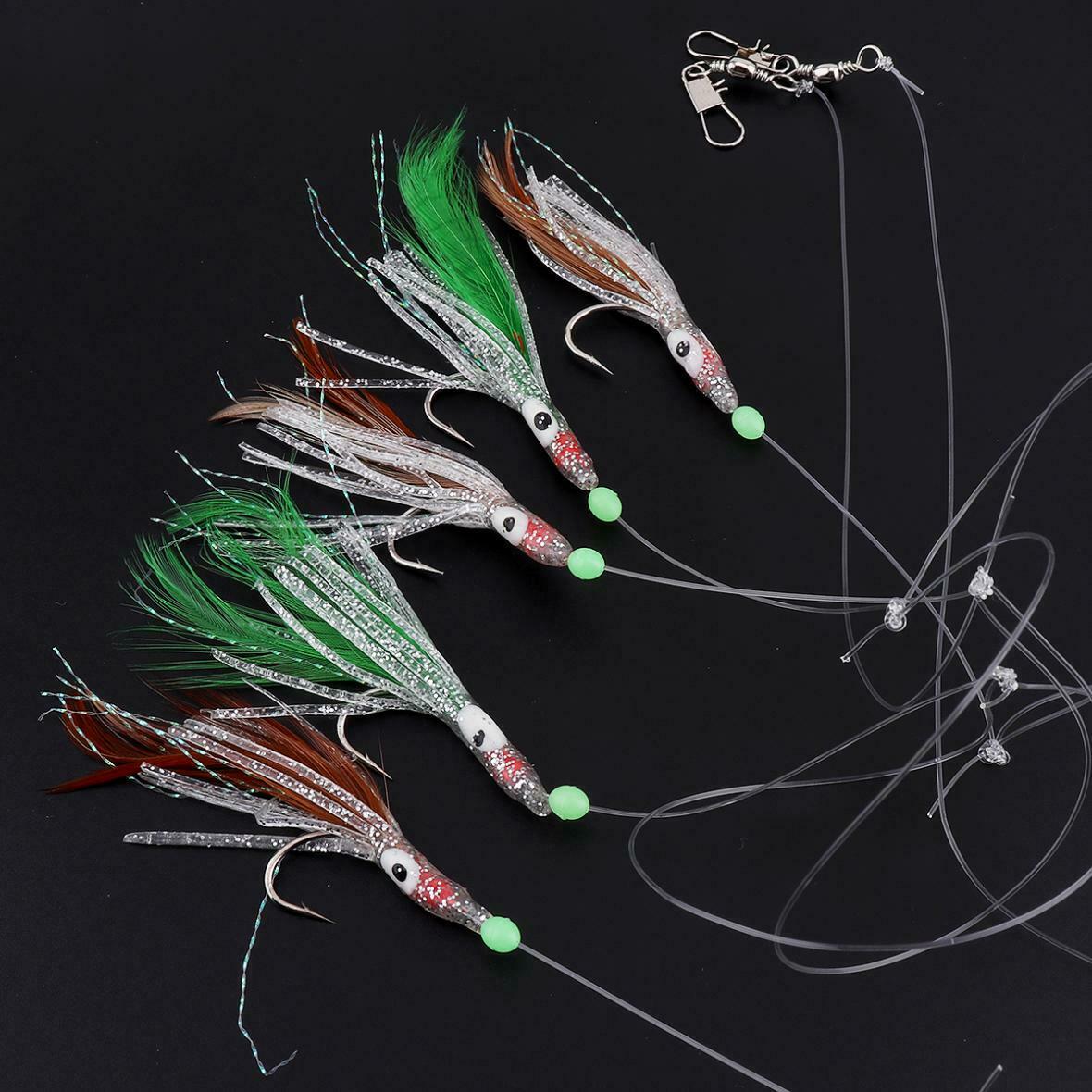 5Pcs 1/0# Octopus Rigs Glow in the Dark Baits Fishing Lures Catch Hooks Sea Bass