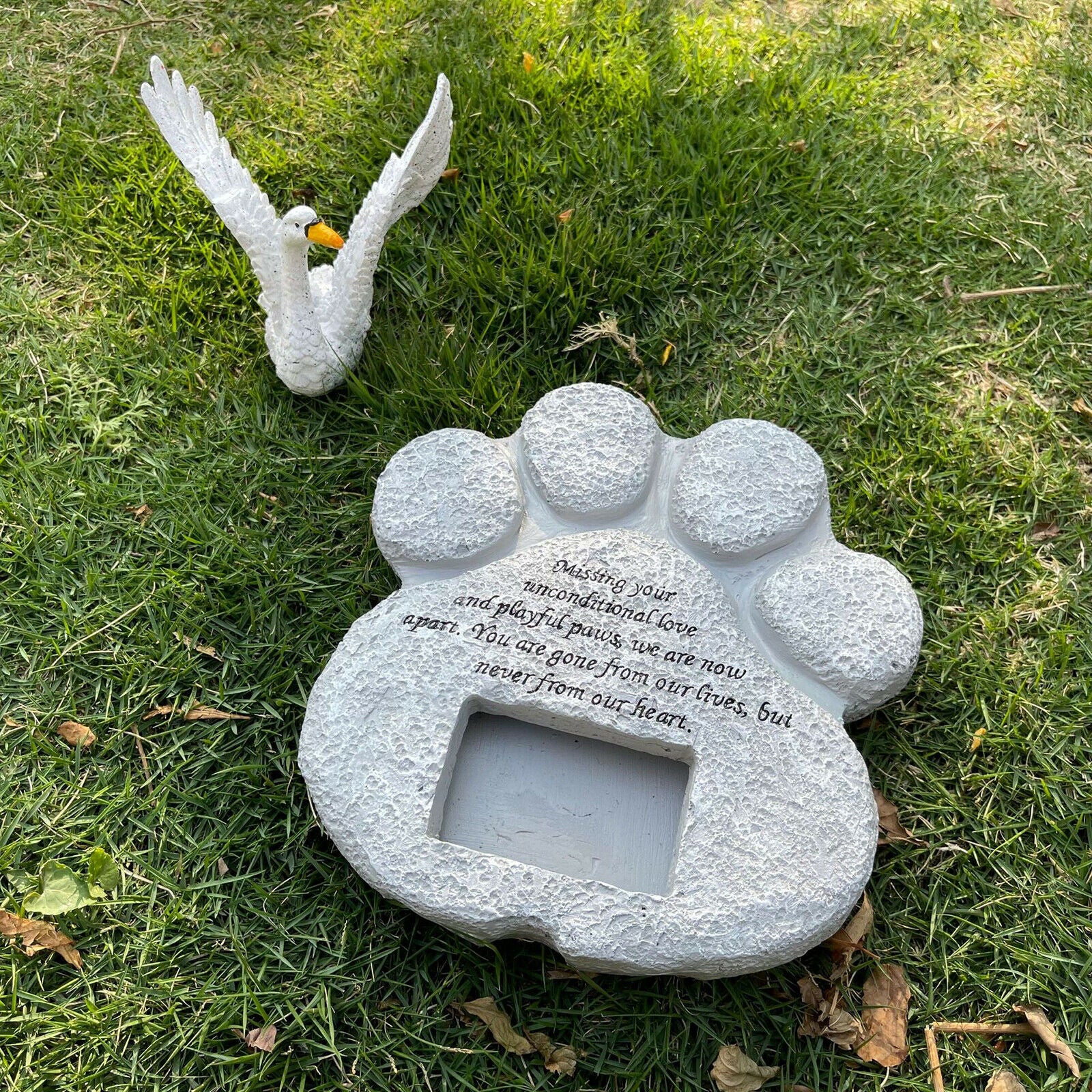 Pet Memorial Stone Grave Marker Puppy with Photo Frame Garden Sympathy Gifts