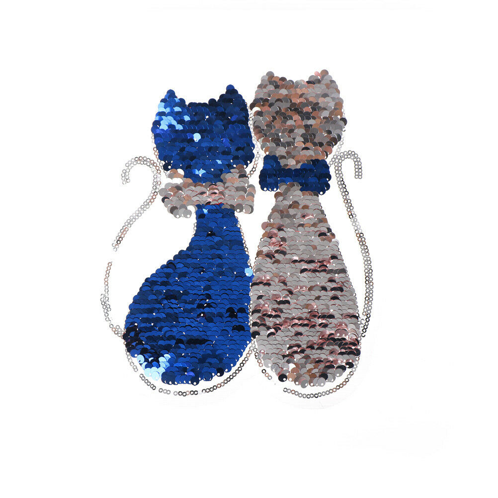 Sequins Lover Cat Patches on T-shirt Garment Sequined Applique Crafts GrBDAU