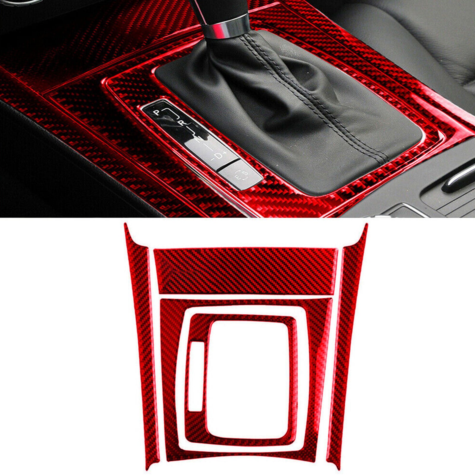 5X For Mercedes-Benz C Class W204 07-13 Red Carbon Fiber Gear Shift Panel Cover