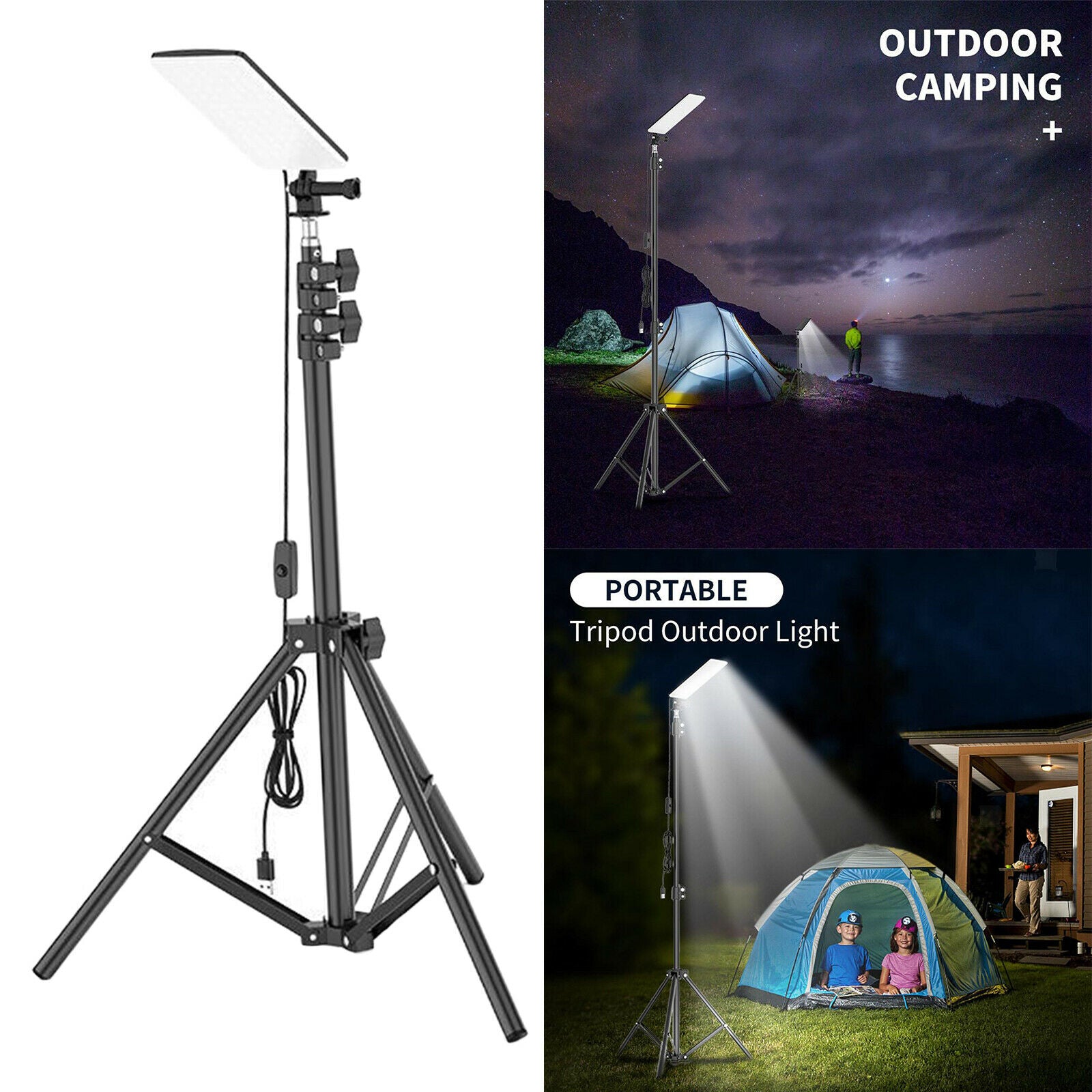 LED Camping Lights Foldable Tripod Work Light for Fishing Garden in