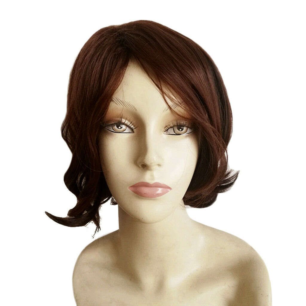 Chic Unisex Natural Looking Short Wavy Fiber Wigs Full Wig Heat OK Brown