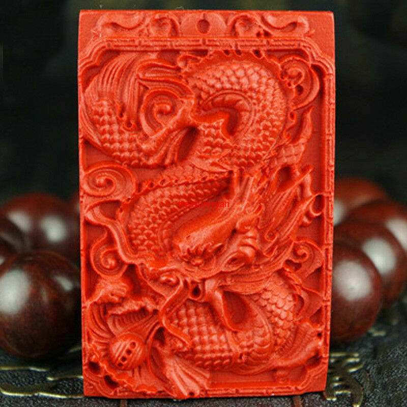 Chinese Natural Red Organic Cinnabar Dragon Necklace Pendant