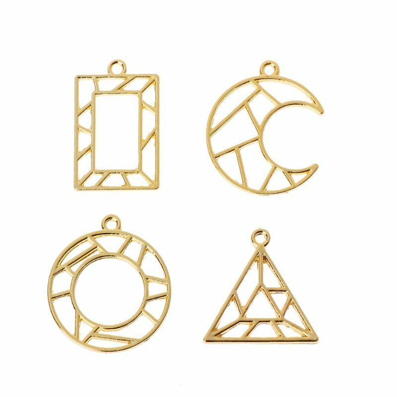 4Pc Geometric Shape Open BezelPressed Flower Blank Frame Hollow Pendant  Charm