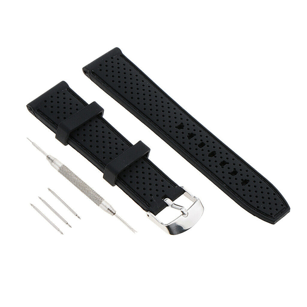 Elegant Charm Unisex Silicone Watchband Stainless Steel Buckle Black 22mm