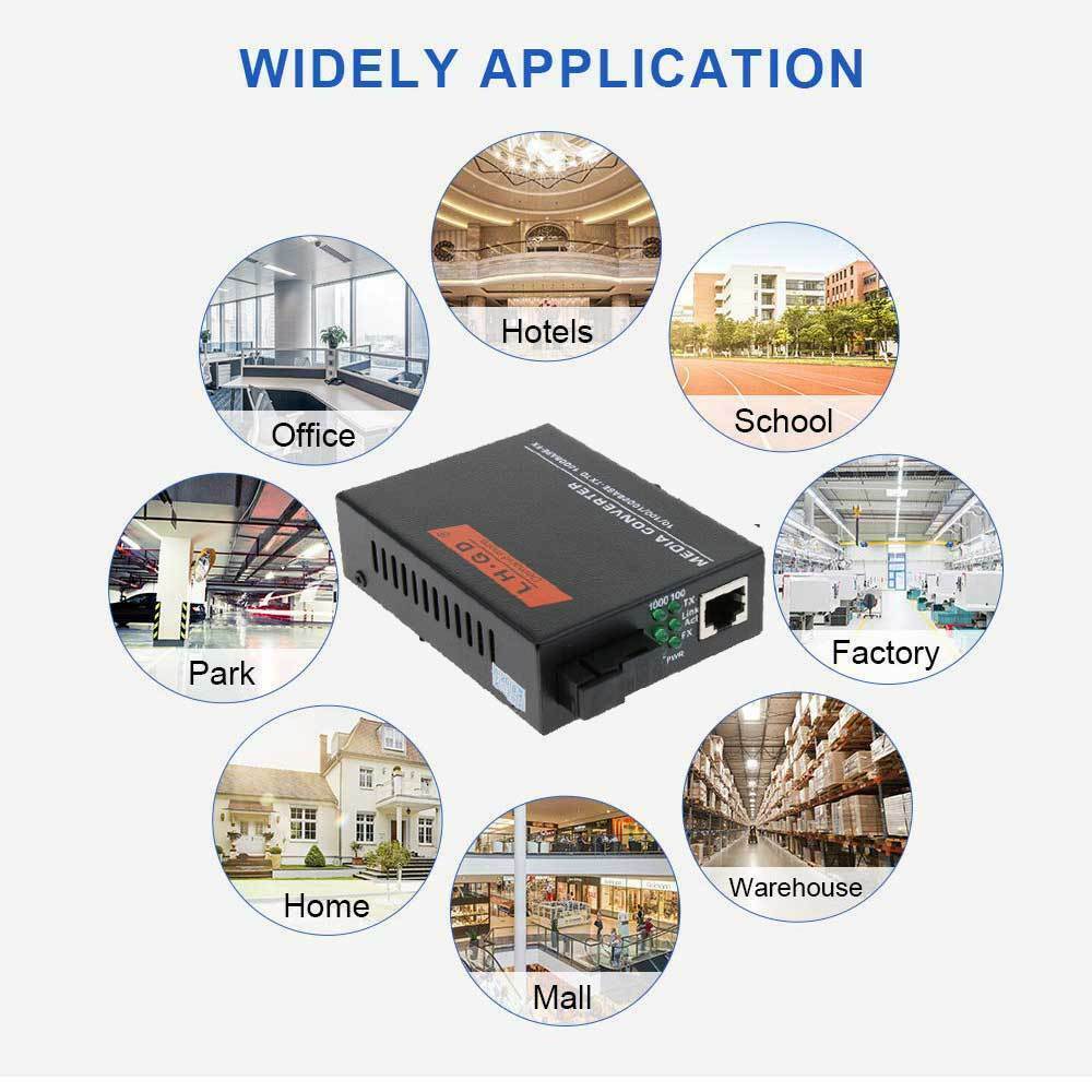 1 Pair Ethernet Converters, Optical Fiber Transceiver, 1000Mbps & Up To 20km