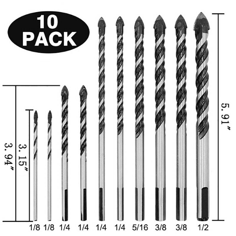 10PCS Titanium Steel Alloy Electric Drill Bit Set For Masonary Concrete Bri_DD