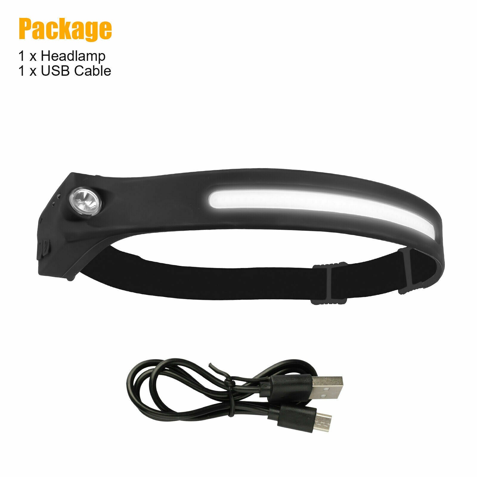 COB+LED Motion Sensor Flashlight USB Rechargeable Headlight Torch Headlamp 5Mode