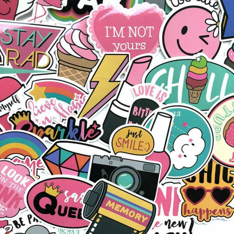 60Pcs/Pack Anime Pink Cute Stickers Decals Skateboard Car Luggage Laptop Vinyls