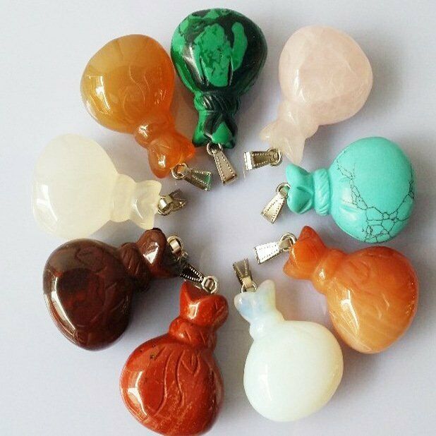 9Pcs Multicolor Mixed Stone Agate Purse Pendant For Necklace 38x28x8mm HH6840