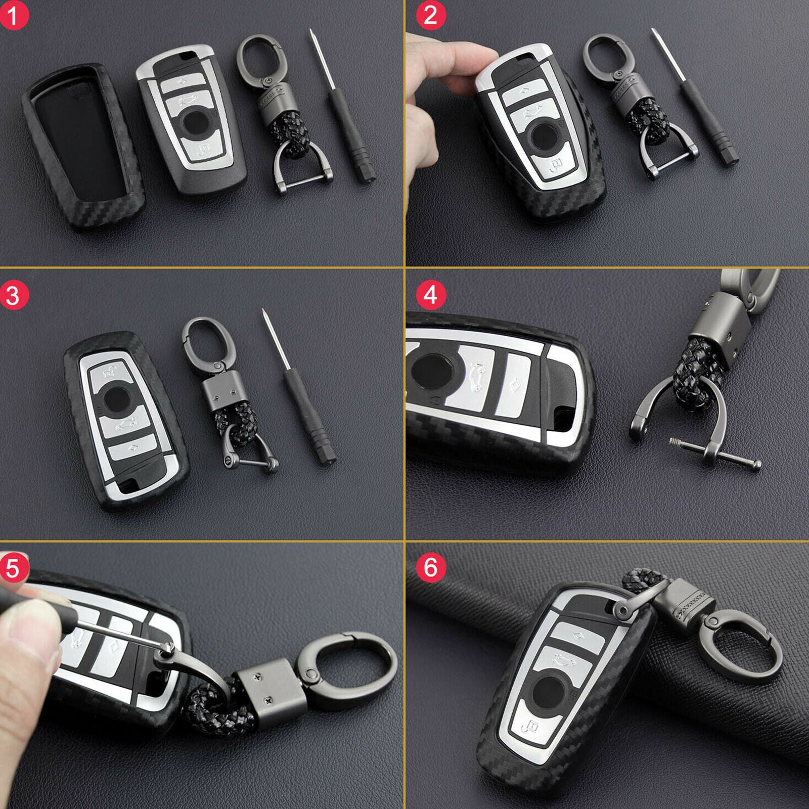 For BMW 1 2 3 4 5 6 7 Series X3 X4 Carbon Fiber Key Case Cover Fob Holder Shell
