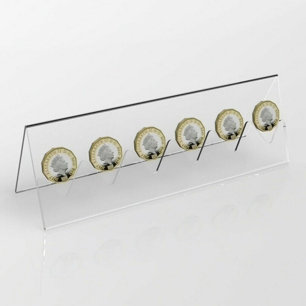 1x 6 Coin Display Rack Holder Clear Transparent Acrylic Coin Frame Stand