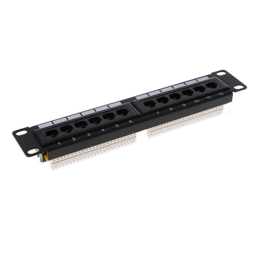 12-Port Patch Panel Cat5e UTP Black Wall Mountable Table Mounting 8x