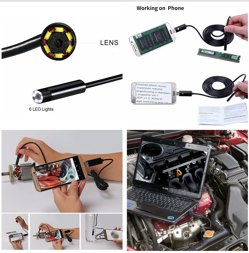 5M Long Car 2 in 1 USB Inspection HD Endoscope Camera with 6 LED Lights Android