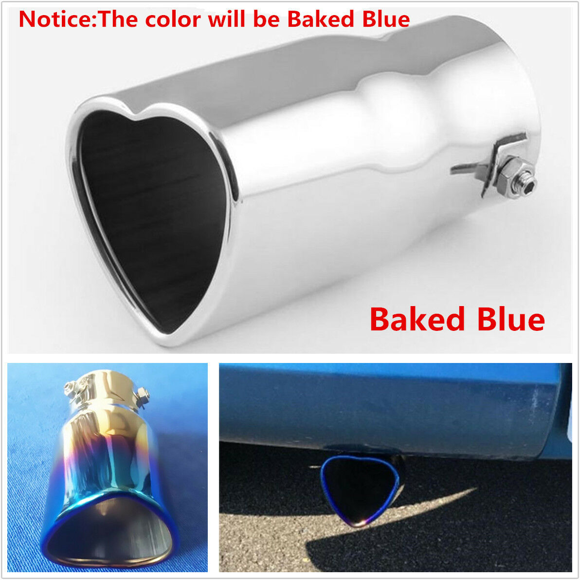 Universal 63mm Inlet Burn Heart Shaped Exhaust Pipe Muffler Tip For Car Vehicles