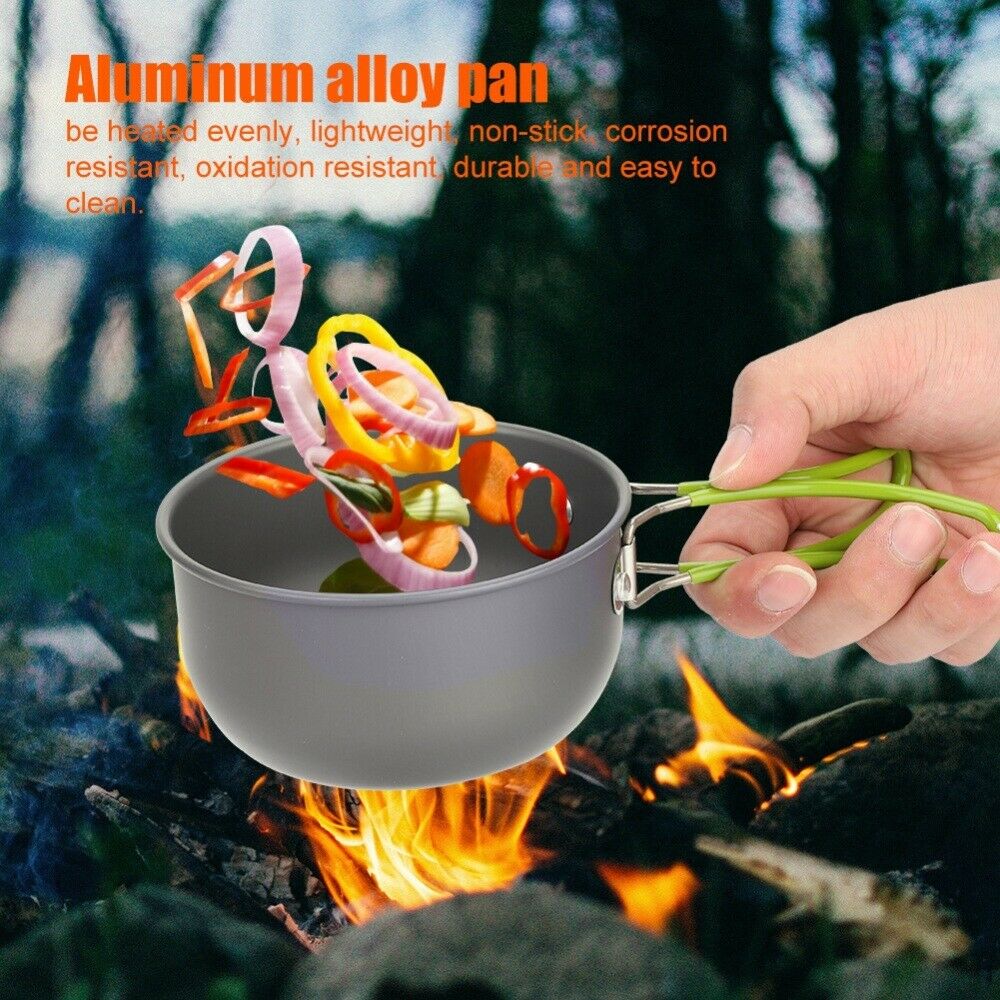 11Pcs Outdoor Camping Hiking Cookware Cooking Picnic Pot Pan Set For 1-2 Person