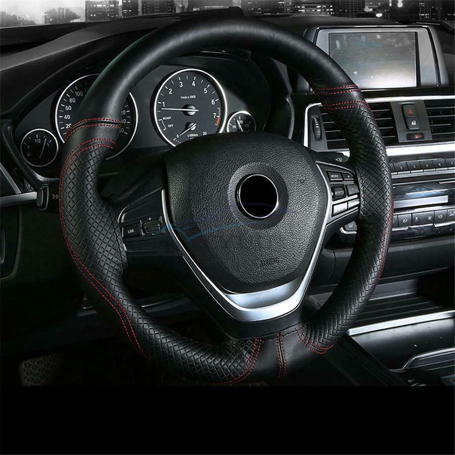 1×Black&Red Line Universal Nonslip Car Truck Steering Wheel Cover Trim Protector