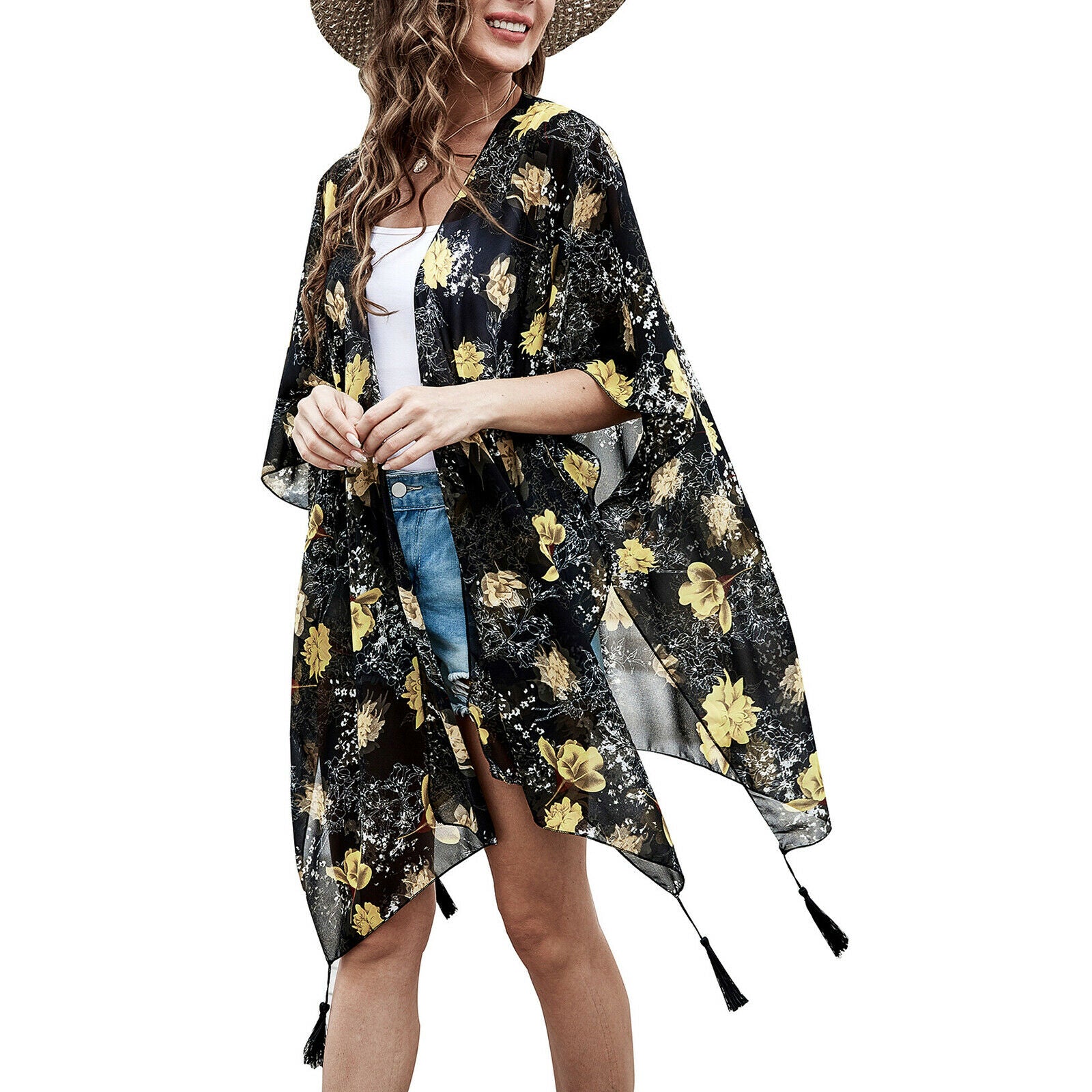 Women Cover Up Beach Robe Kimono Cardigan Poncho Summer Swimsuit Chiffon Top
