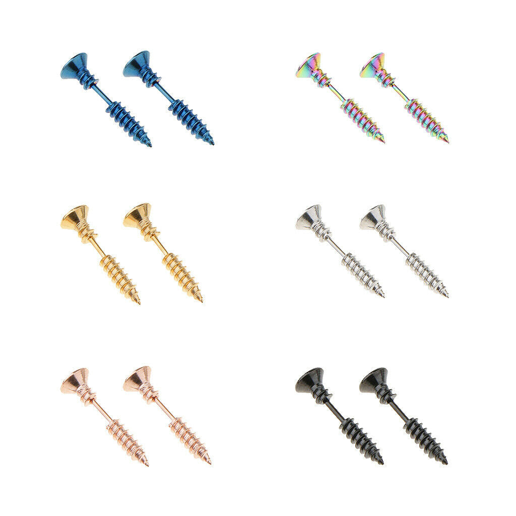 Prettyia 6 Pair Women Stainless Steel Piercing Cross Screws Ear Stud Earring