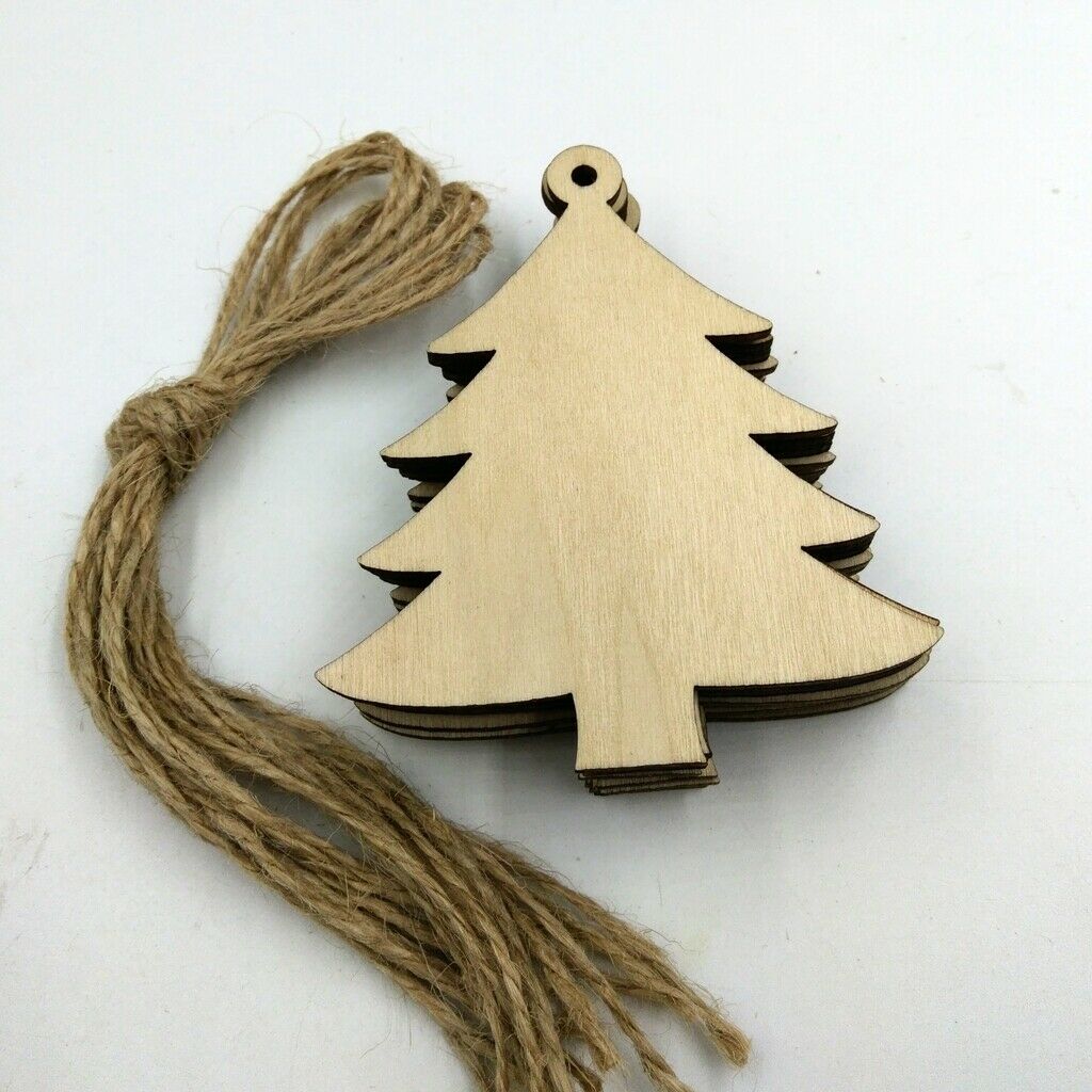 10 Pieces Christmast Tree Wood Tags Embellishments Gifts Tags with String