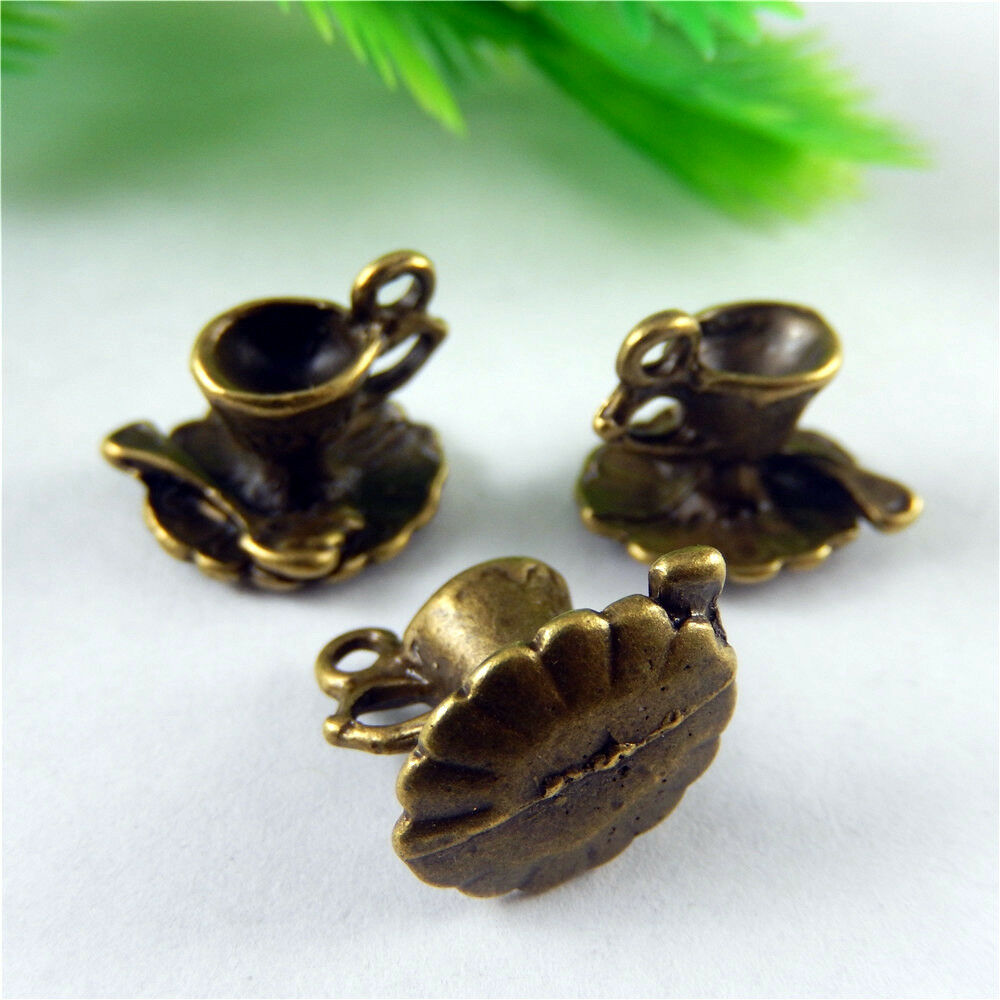 12x11x11mm Bronze Alloy Mini Coffee Cups Craft Charms Pendants Findings 20 pcs