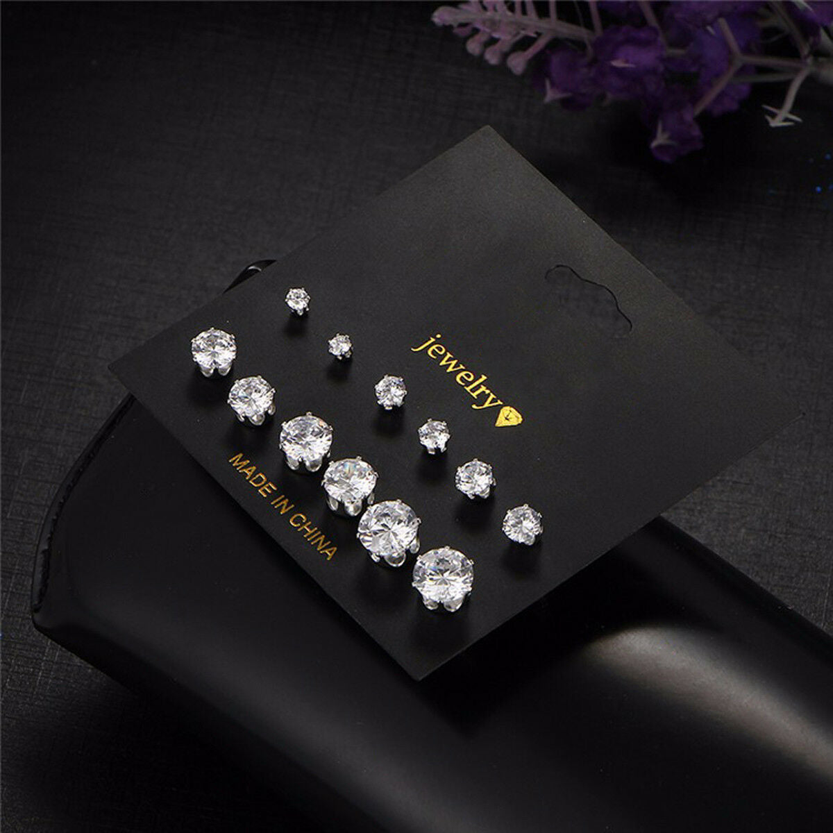 6Pairs/Set Women's Fashion Jewelry White Cubic Zircon Crystal Ear Stud Earrings